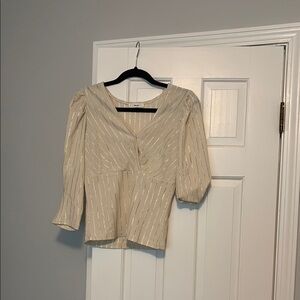 Mine Cream Striped V-Neck Blouse